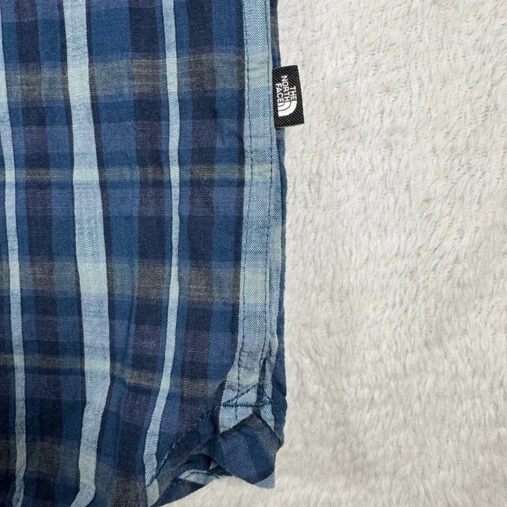 The North Face Button Up Shirt Mens M Blue Plaid Short Sleeve‎ Pocket